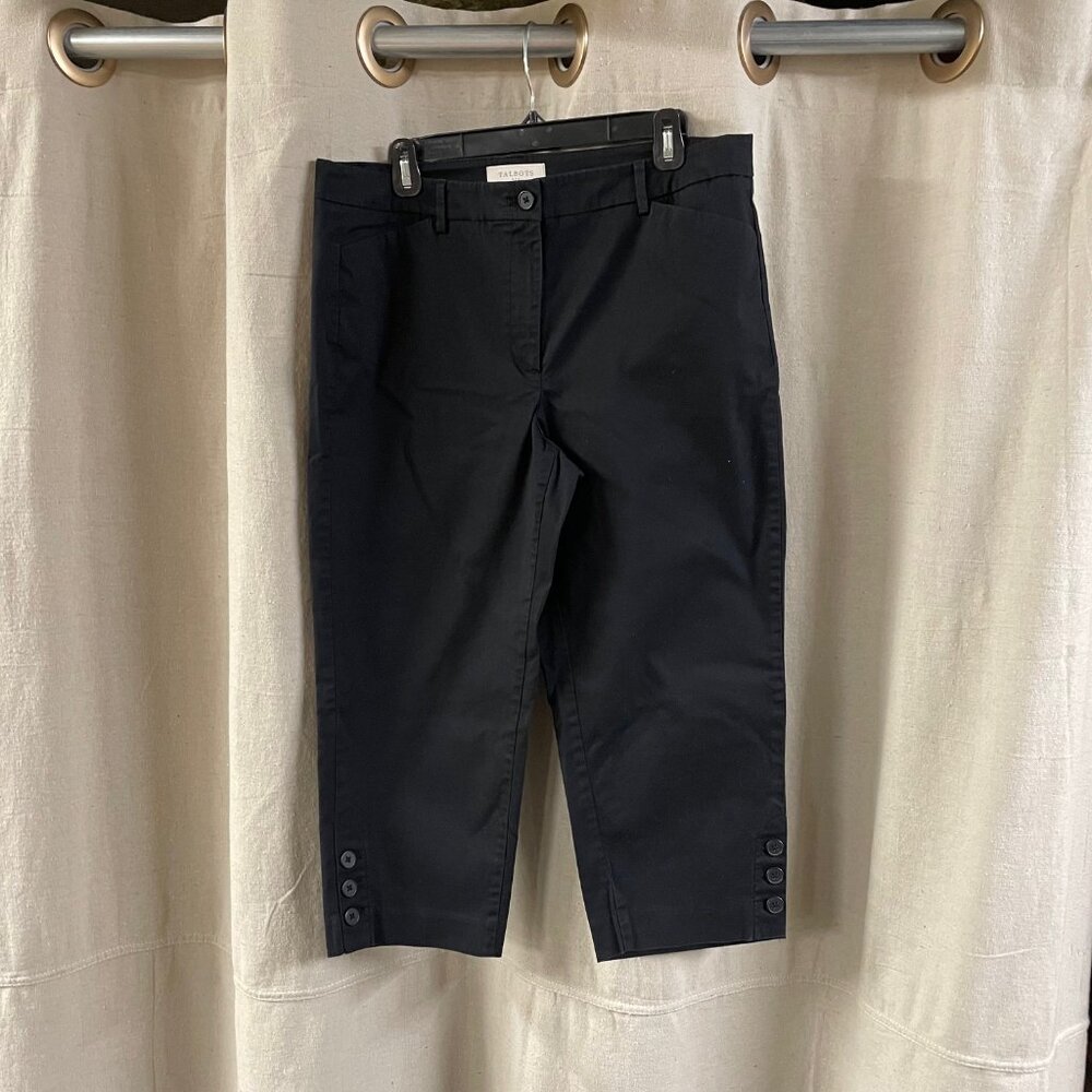 Talbot's Skimmers Crop Capri pants Button Hem, Size 12 Black